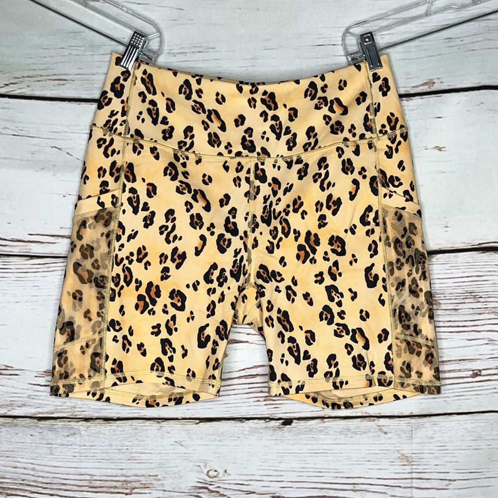 Fabletics Leopard Print Bike Shorts in Yellow and Black
